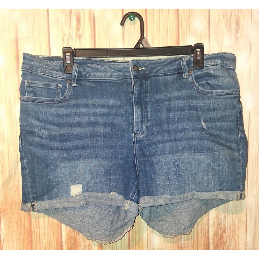 Cosmic Blue Love Medium Denim Cuffed Shorts Sz 18W